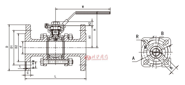 高平臺3片式法蘭球閥結(jié)構(gòu)圖